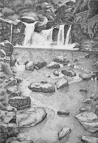 钢笔画--庐山之碧龙潭