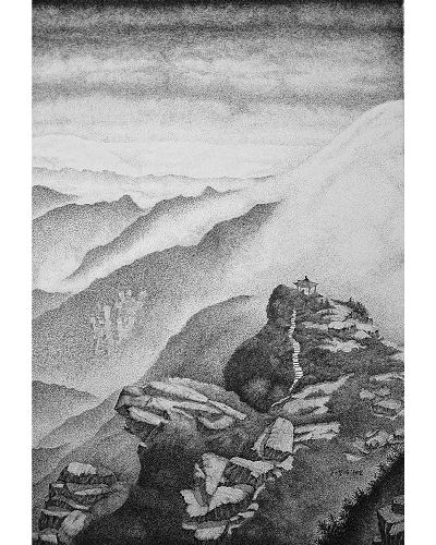 钢笔画--庐山之望江亭